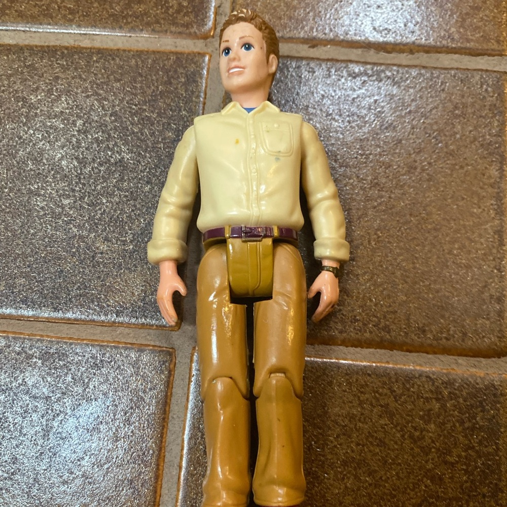 Vintage Male Action Figure in Beige Shirt and Brown Pants
